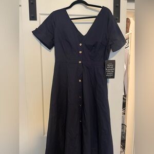 Tuckernuck Navy Midi Dress with Button Detail